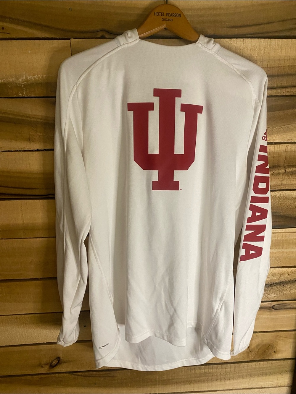 adidas White Long-Sleeve Indiana Graphic Performance pullover hoodie large thin